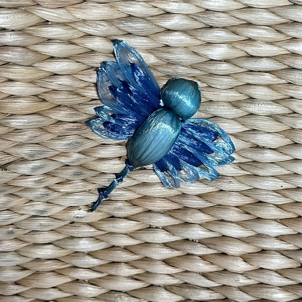 AVON 2005 BEACH used Straw Tote bag with blue dragonflies large shoulder - Picture 9 of 13